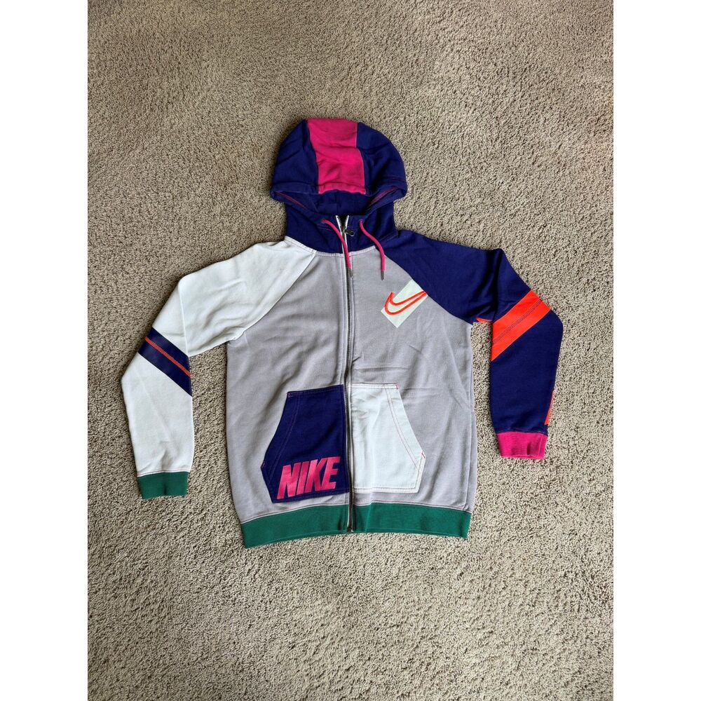 NIKE MENS SMALL GREY WHITE BLUE NEON PINK ORANGE Hoodie Full zip SMALL